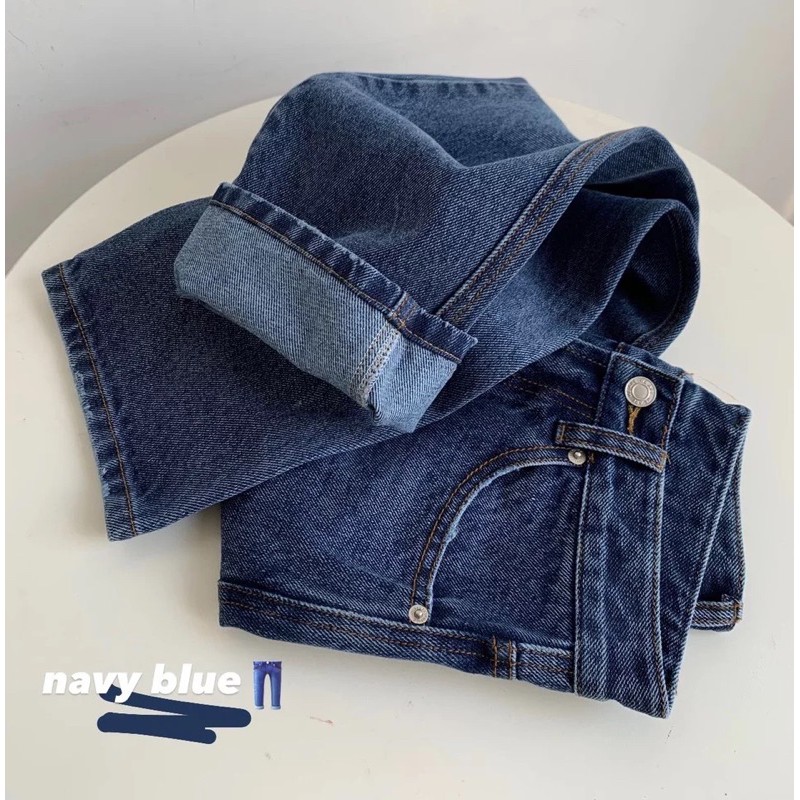 {NAVYBLUE} JEANS ỐNG SUÔNG RỘNG LƯNG CAO KÉO DÀI CHÂN CHE KHUYẾT ĐIỂM - QUẦN SUÔNG CHO NỮ STYLE HÀN QUỐC