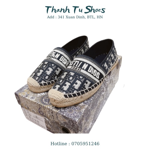 Giày Slipon nữ Di ô thổ cẩm hot, giày lười nữ đế bệt họa tiết hàng super full box