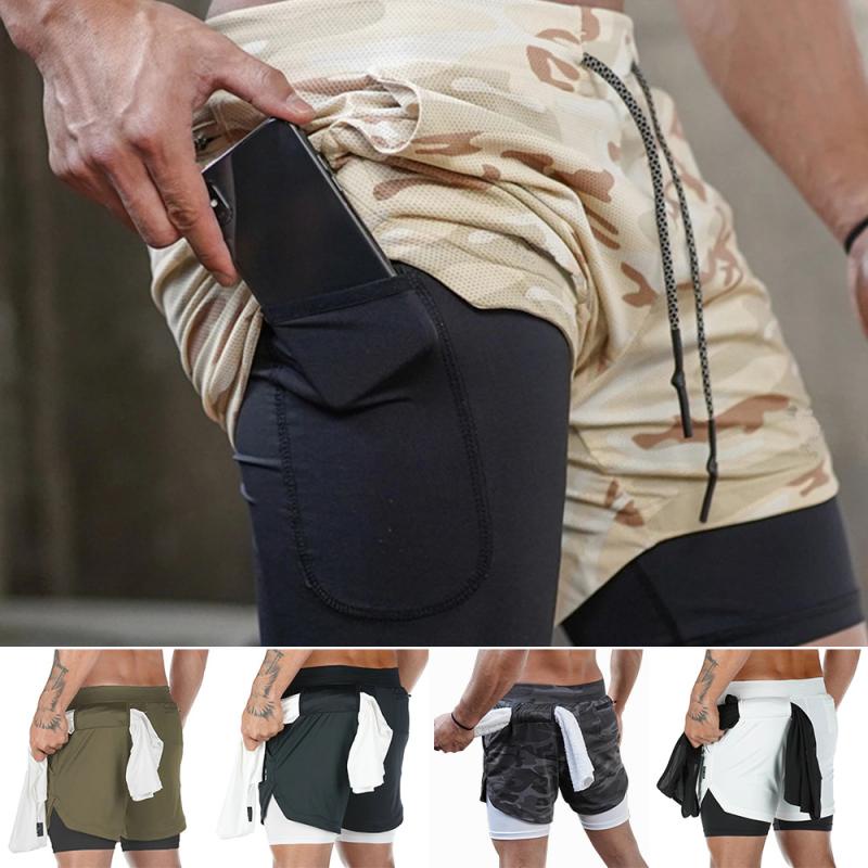 Men's two-in-one double-layer quick-drying running shorts