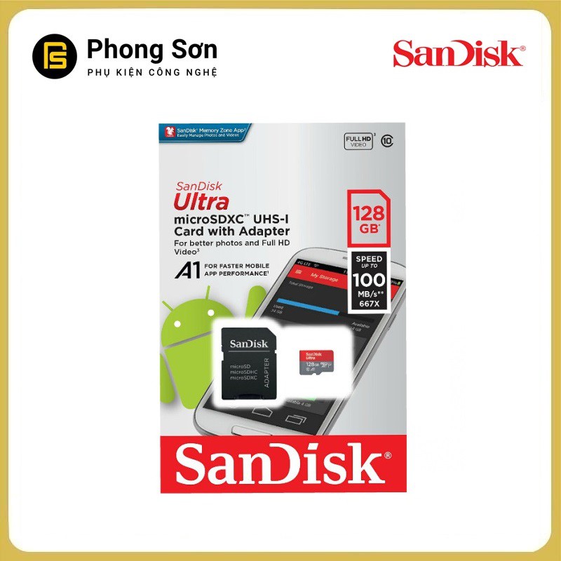 Thẻ nhớ Micro SDXC 128GB Ultra A1 667X 100mb/s Sandisk | BigBuy360 - bigbuy360.vn