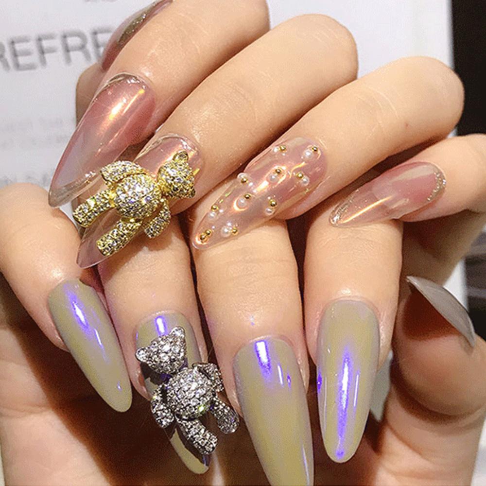 Móng Tay 3D|Bùa Hộ Mệnh. Phấn Bắt Sáng Trang Điểm Lấp Lánh|Trang Sức Móng Tay Hình Gấu