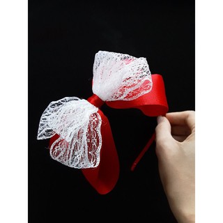 Cài tóc đỏ nơ ren to cho bé