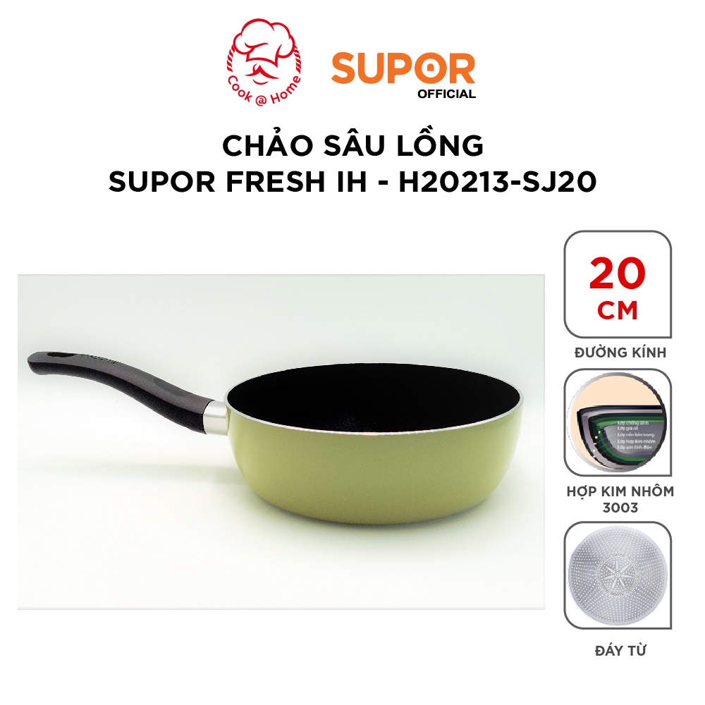 [Mã LIFEHL50K giảm 10% đơn 200K] Chảo sâu lòng Supor Fresh IH Supor H20213-SJ20 H20213-SJ24- màu xanh bơ 20cm, 24cm