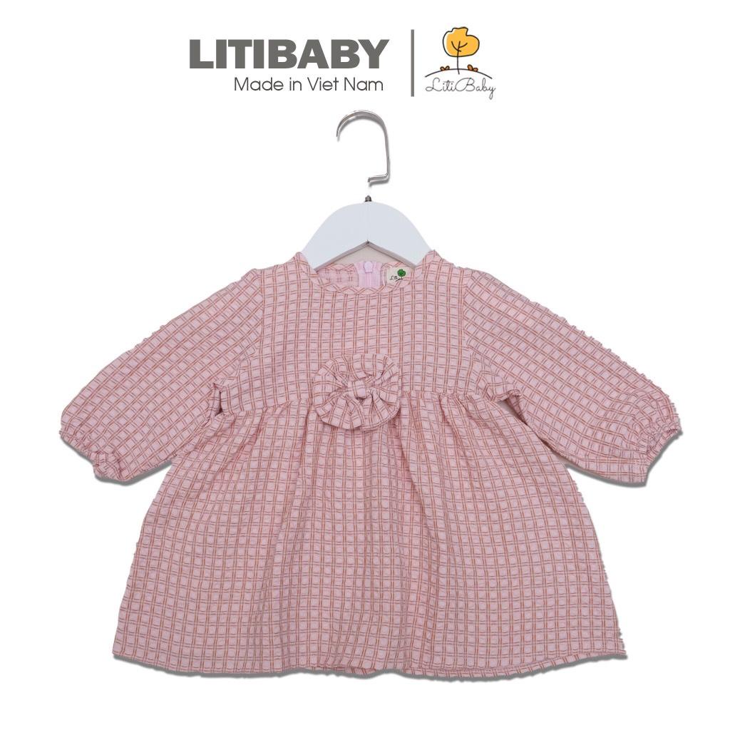 Váy kẻ dài tay nơ ngực LITIBABY 1/8