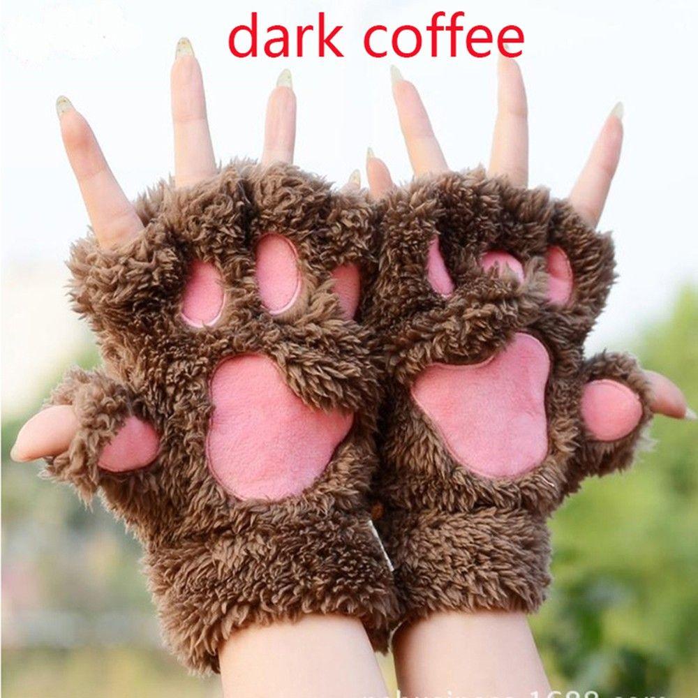 AROMA Găng Tay Hở Ngón Giữ Ấm Mềm Mại Nhiều Màu Hình Chân Gấu Đáng Yêu Cho Bé Gái