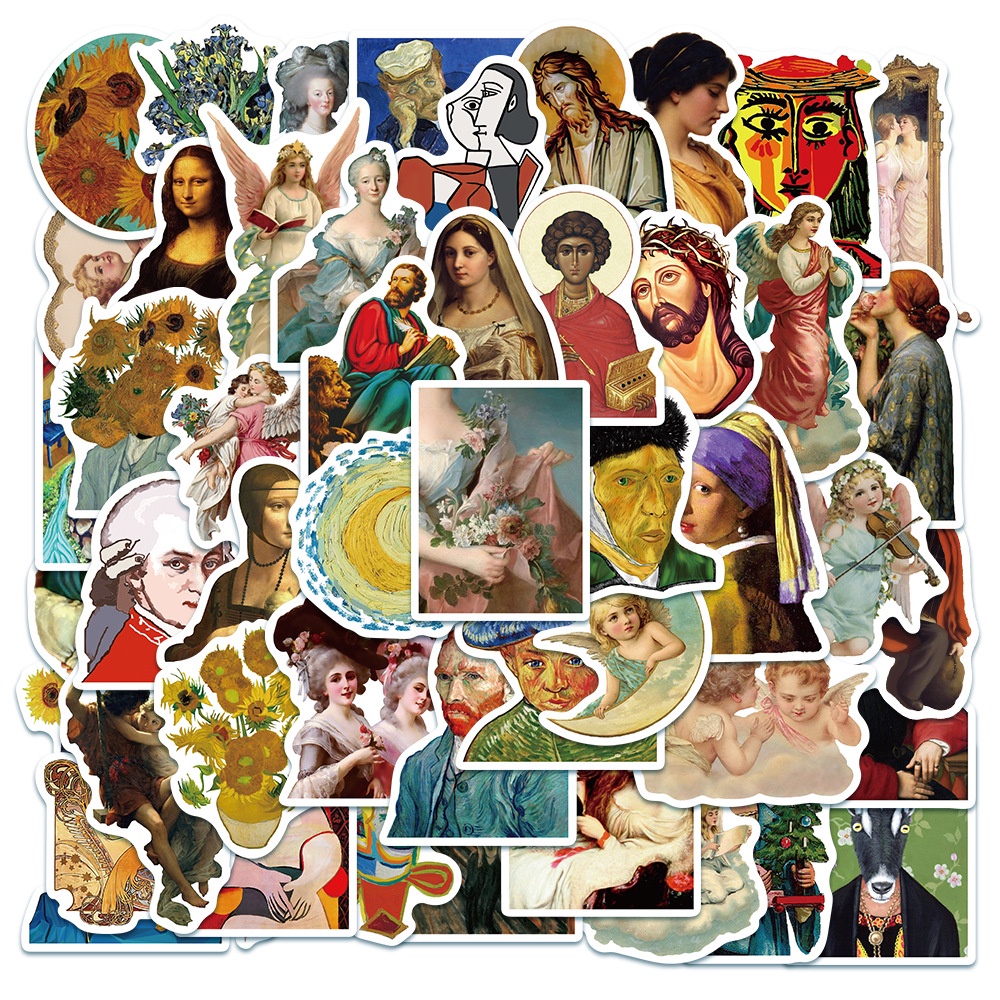 Bộ 50 Sticker Tranh Sơn Dầu Nghệ Thuật Van Gogh Dùng Để Trang Trí