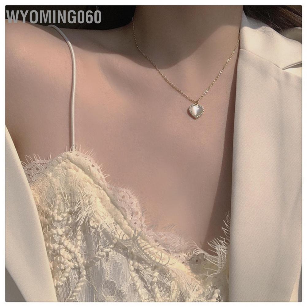 Wyoming060 Heart Pendant Necklace Opal Shape Clavicle Adjustable Length Alloy for All Neck Sizes