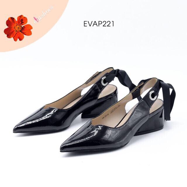 Giày Hở Gót Phối Nơ Mũi Nhọn Da Bóng 5cm Evashoes