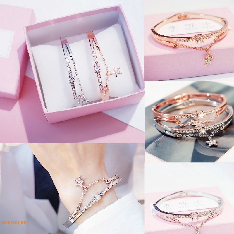 Vòng Tay Dây Da Mặt Hình Ngôi Sao Đơn Giản Thời Trang Cho Nữ