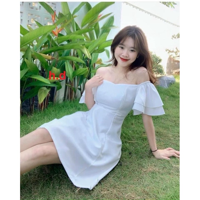 Đầm trễ vai công chúa dáng xòe chữ a chất voan 2 lớp- váy nữ tiểu thư cánh tiên phong cách ulzzang hàn quốc