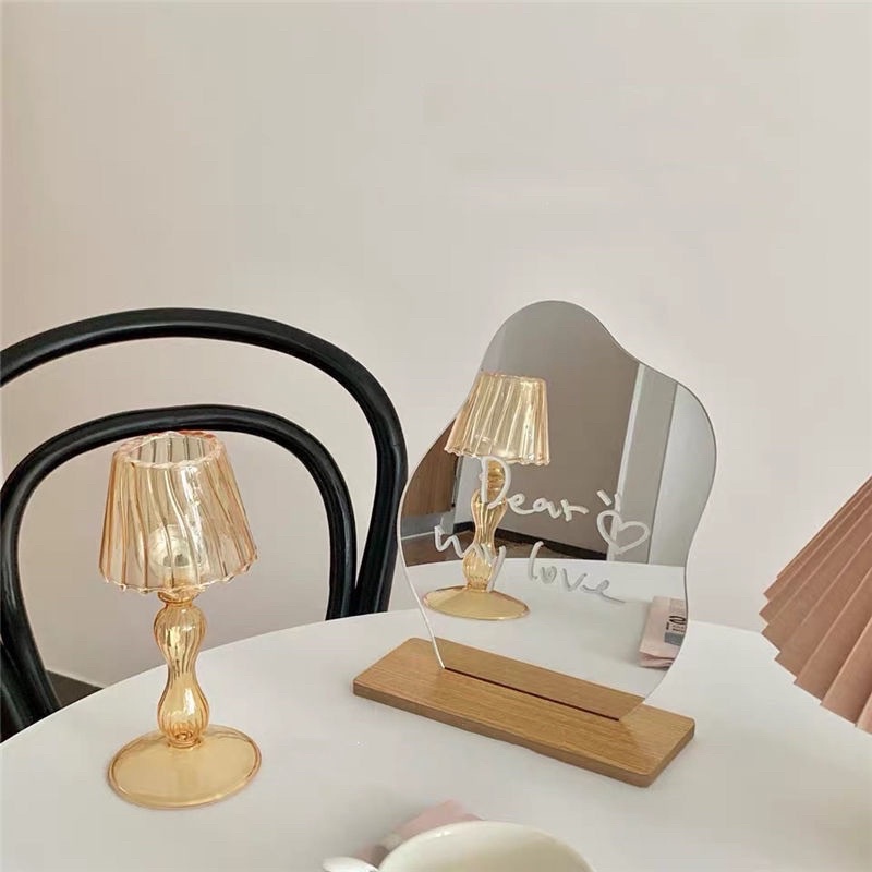 Gương để bàn đế gỗ sang trọng kích thước nhỏ gọn/ gương decor trang điểm