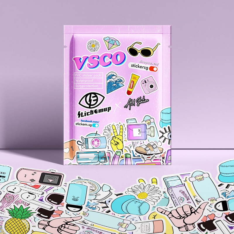 Sticker nhựa hình dán VSCO STYLE siêu dễ thương  - sticker nhựa PVC không thấm nước