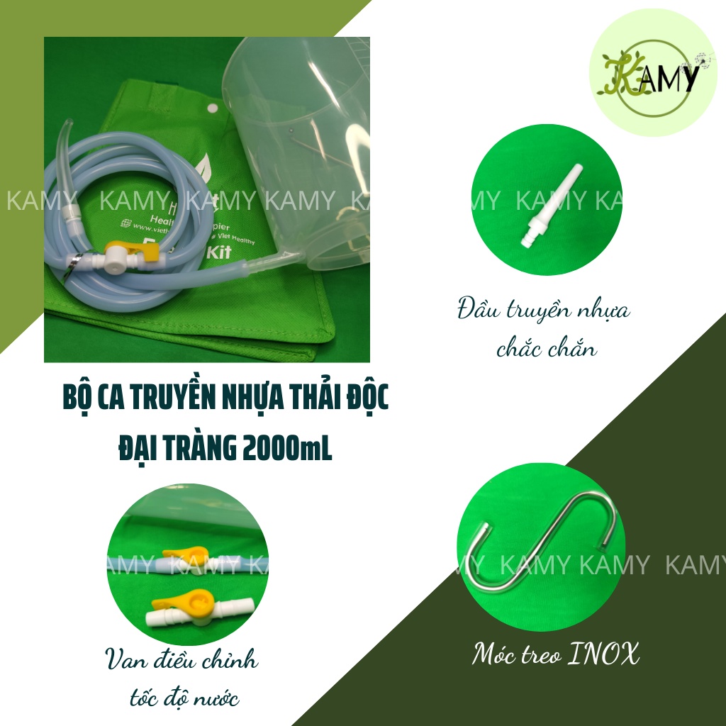 Bộ Coffee Enema bình nhựa dây vòi silicone Viethealthy, bộ dụng cụ thụt