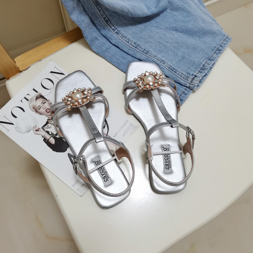 Sandal đính đá nhân tạo kiểu dáng thời trang mùa hè sành điệu 2021