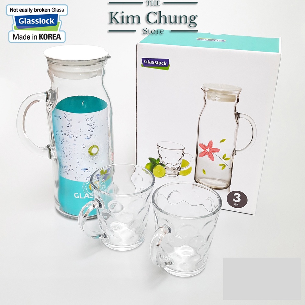 Bình Nước Thủy Tinh 1 Lít Kèm 2 Cốc 280ml Glasslock GL1614 Hàn Quốc - Hàng chính hãng