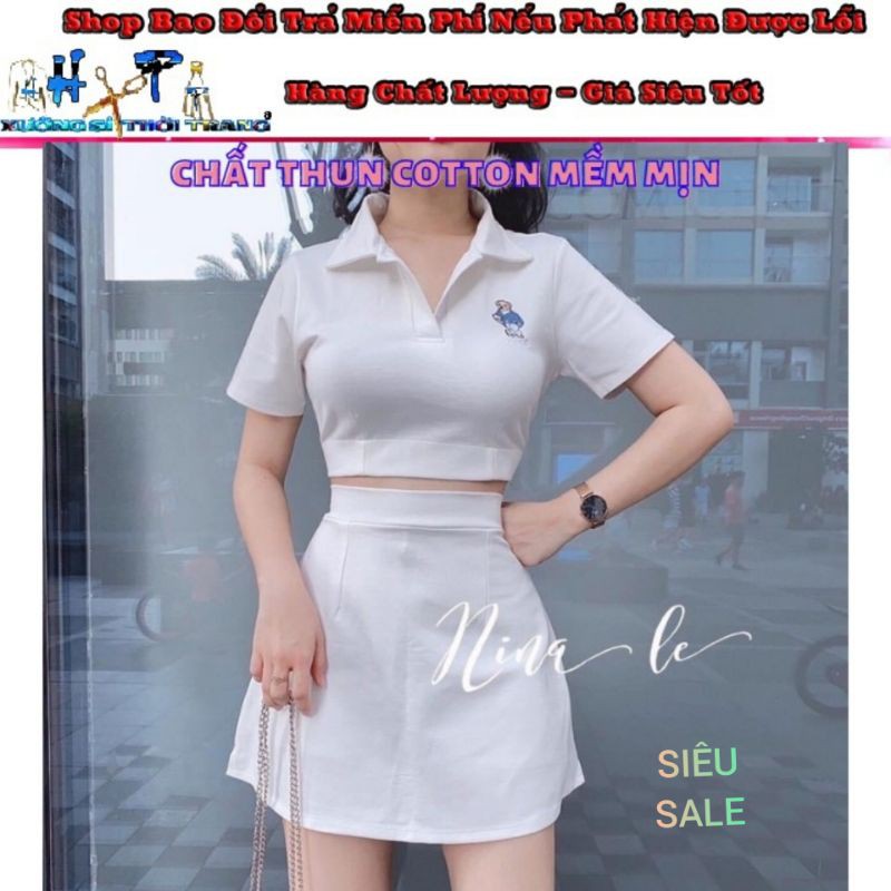 Set Váy Nữ Chữ A Dáng Ngắn Kèm Áo Thun Cổ Bẻ Thêu Hình Mẫu Mới Siêu Hot 2020 - Hàng Có Sẵn