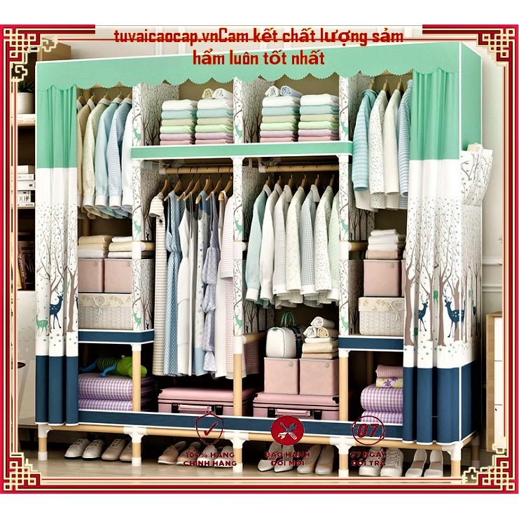 TỦ VẢI KHUNG GỖ 4 BUỒNG CAO CẤP
