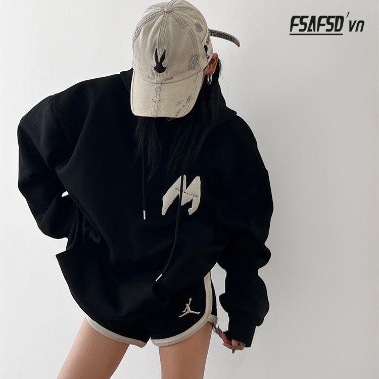 Áo Hoodie 100% Cotton Hai Lớp In Chữ M Phong Cách Mỹ Mới