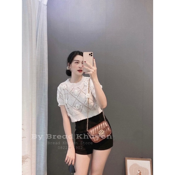 Áo len croptop hoa nổi