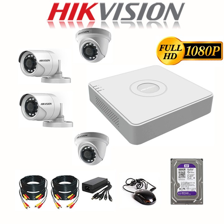 Trọn Bộ Camera Hikvision 2MP FULL HD 1080P - Hàng chính hãng - Đầy đủ phụ kiện