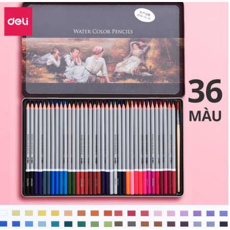 Bút chì màu nước cao cấp Deli - Có kèm cọ tán - Bộ 24/36/48 /72màu - 6521/6522/6523/6524