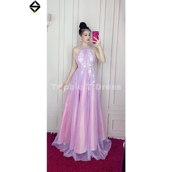 Đầm maxi cổ yến kết hoa nổi phối màu TRIPBLE T DRESS - MS379V