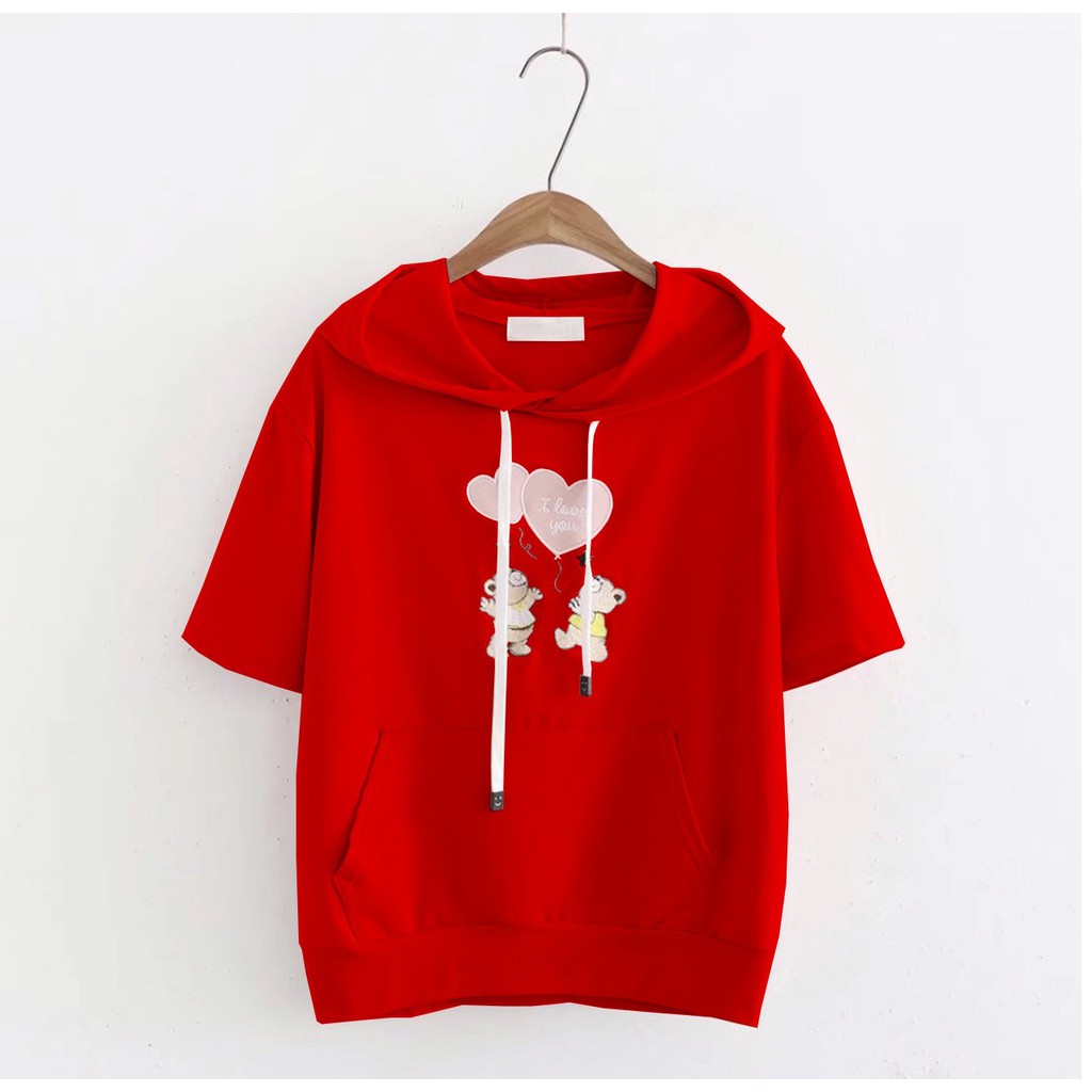 Áo thun hoodie cho bé gái và mẹ chất thun cotton xinh mát hình gấu xinh 6 màu