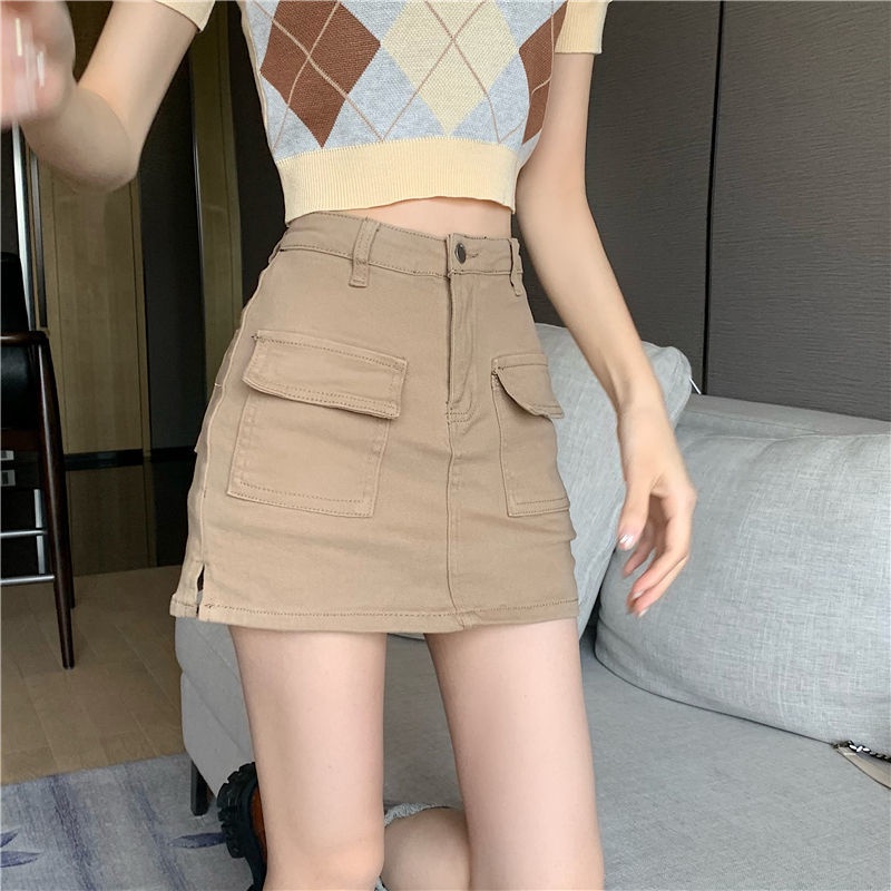 Chân Váy Denim Lưng Cao Dáng Ôm Màu Xanh Lá Quân Đội Thời Trang Mùa Hè 2022 Cho Nữ Z630