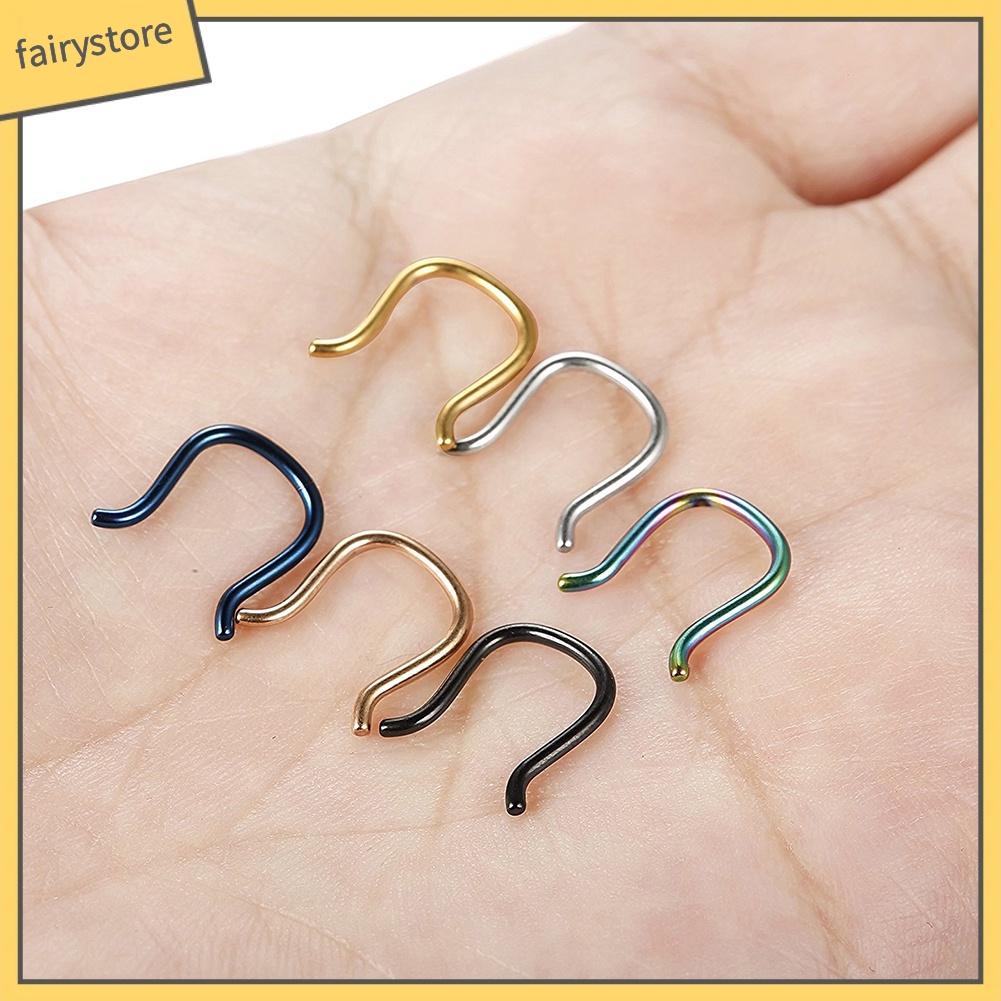 Set 6 Khuyên Mũi Hình Chữ U Bằng Thép 1 / 1.2 / 1.6mm 316l