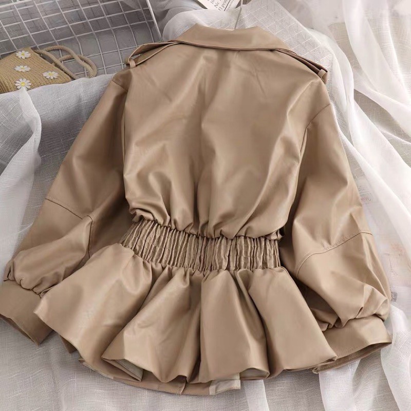 Áo khoác da liền đai thắt hàng QCCC