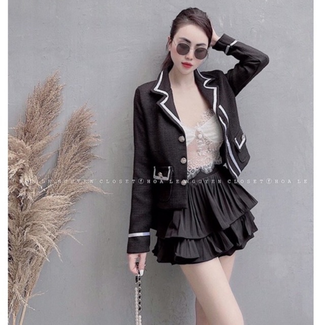ÁO KHOÁC DẠ VIỀN TRẮNG CỔ VEST DÁNG LỬNG SIÊU XINH