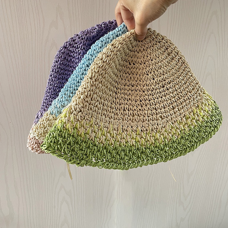 Nón tai bèo đan cói bằng tay màu sắc gradient thời trang mùa hè có thể gấp được dành cho nữ khi đi du lịch
