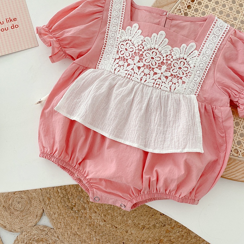 Bộ Áo Liền Quần Phối Ren Dễ Thương Thời Trang Mùa Hè Cho Bé