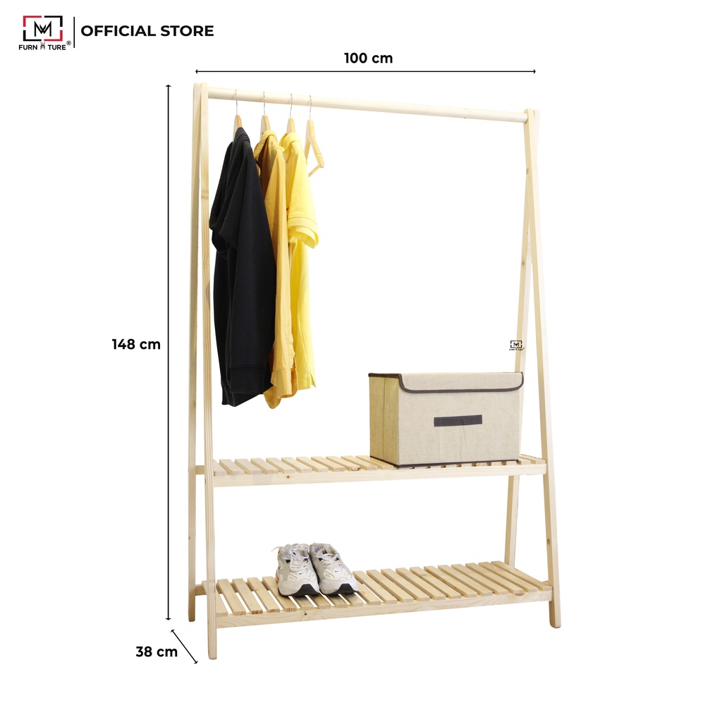 Giá treo quần áo 2 tầng chữ A màu gỗ thương hiệu MW FURNITURE - Size lớn 100x38x148 cm
