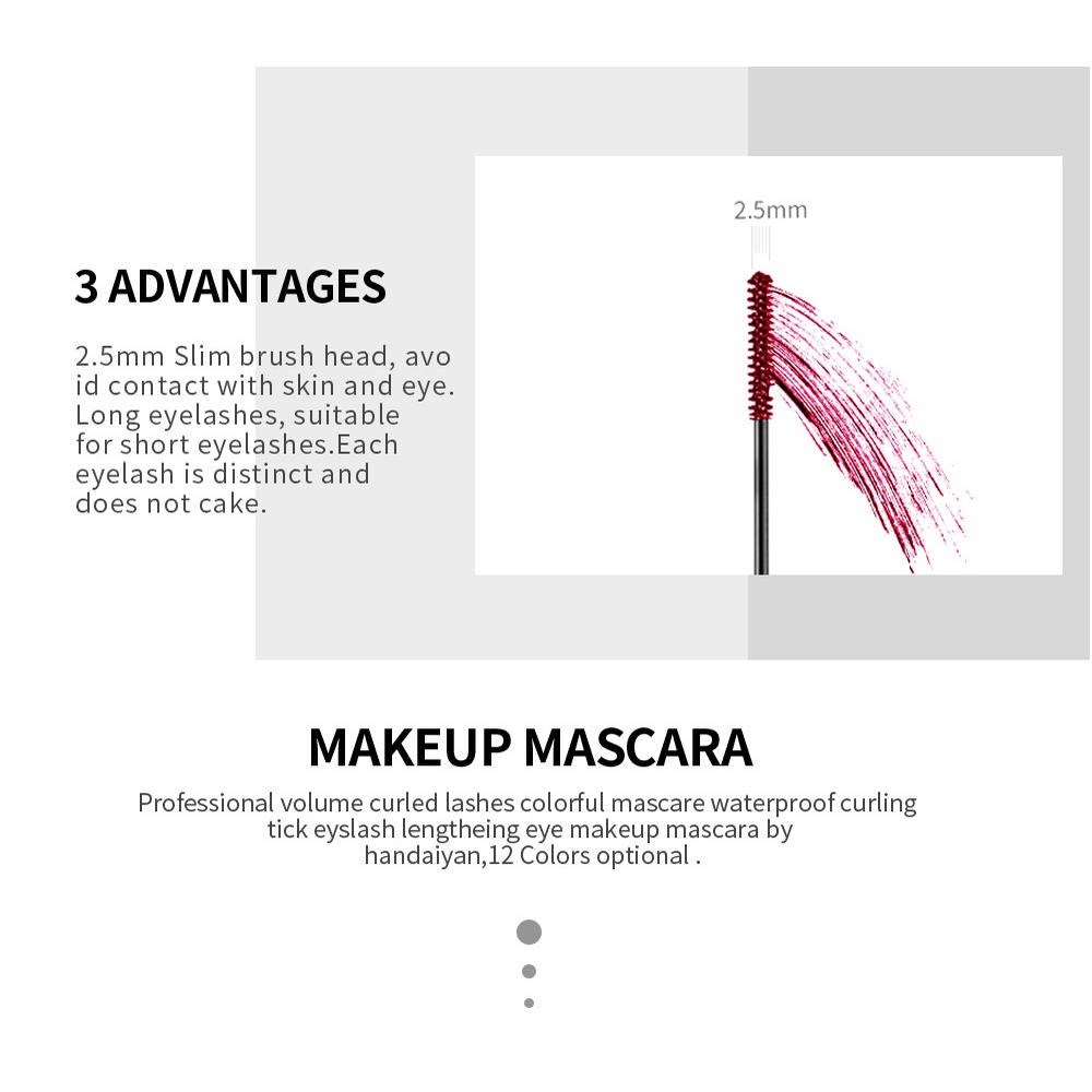 Mascara HANDAIYAN Chuốt Mi Chống Thấm Nước Làm Dài Và Cong Mi 12 Màu Sang Trọng, Cá Tính F19