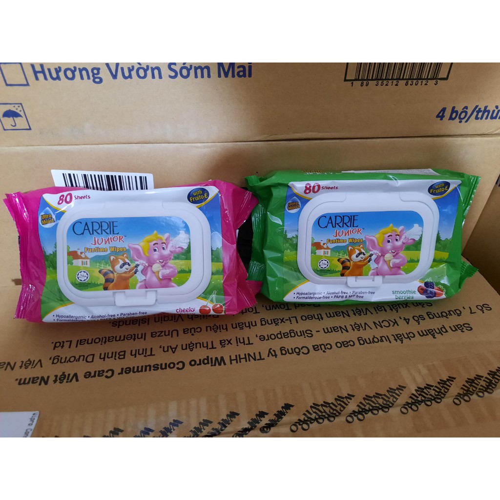 (NHẬP KHẨU)KHĂN GIẤY ƯỚT CARRIE JUNIOR funtime wipes ( 80 MIẾNG)