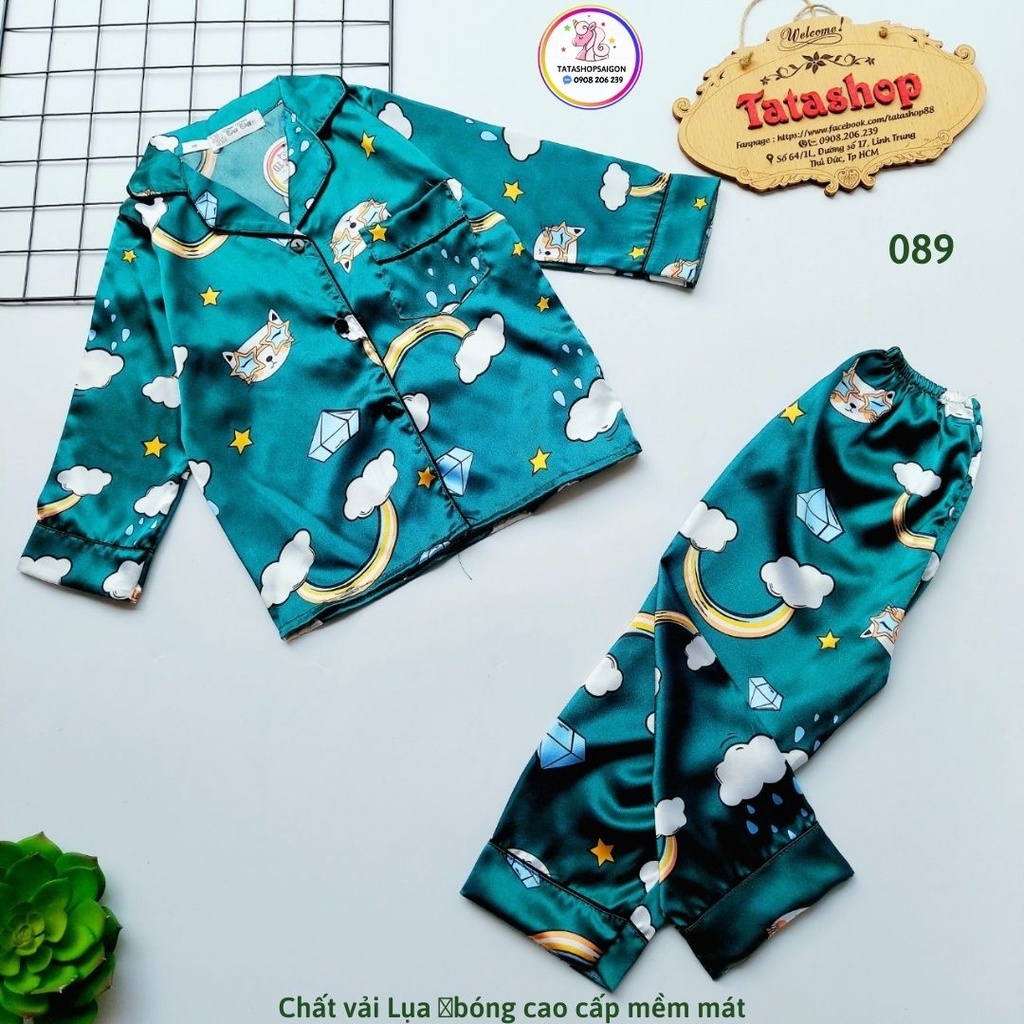 8 đến 42kg - Bộ pijama  mặc ngủ cho bé trai bé gái size đại vải lụa bóng cao cấp 089