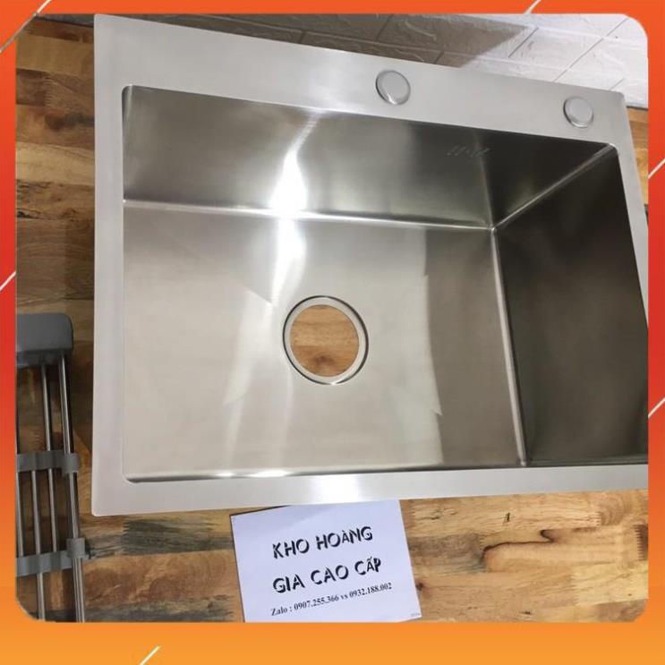 Chậu rửa chén bát 1 hố đúc 60x45cm ngăn đáy vuông chất liệu Inox 304 có bộ xả chống hôi tuyệt đối