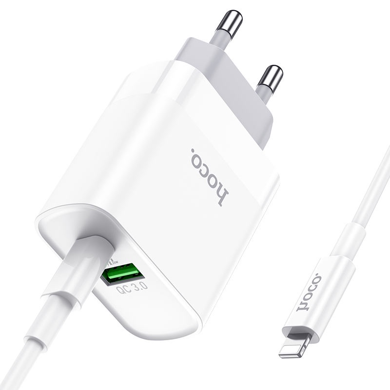 Bộ Cốc sạc 2 cổng USB và PD kèm Cáp sạc TypeC to LN Hoco C80 QC3.0 và PD20W
