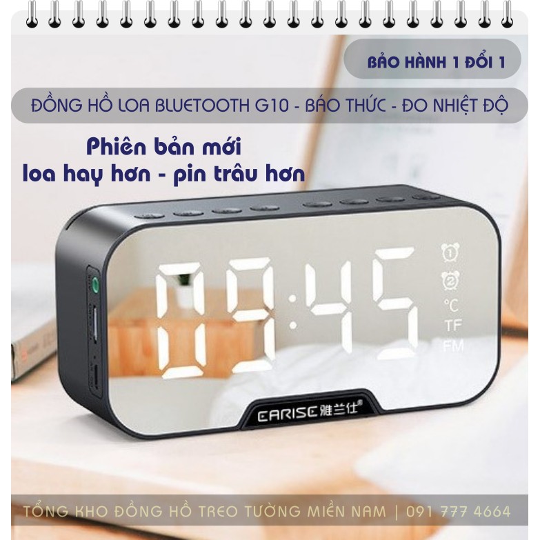 [Chính Hãng] Loa bluetooth G10,nghe đài FM kiêm đồng hồ báo thức, đèn ngủ, màn hình soi gương [Sale Hủy Diệt]