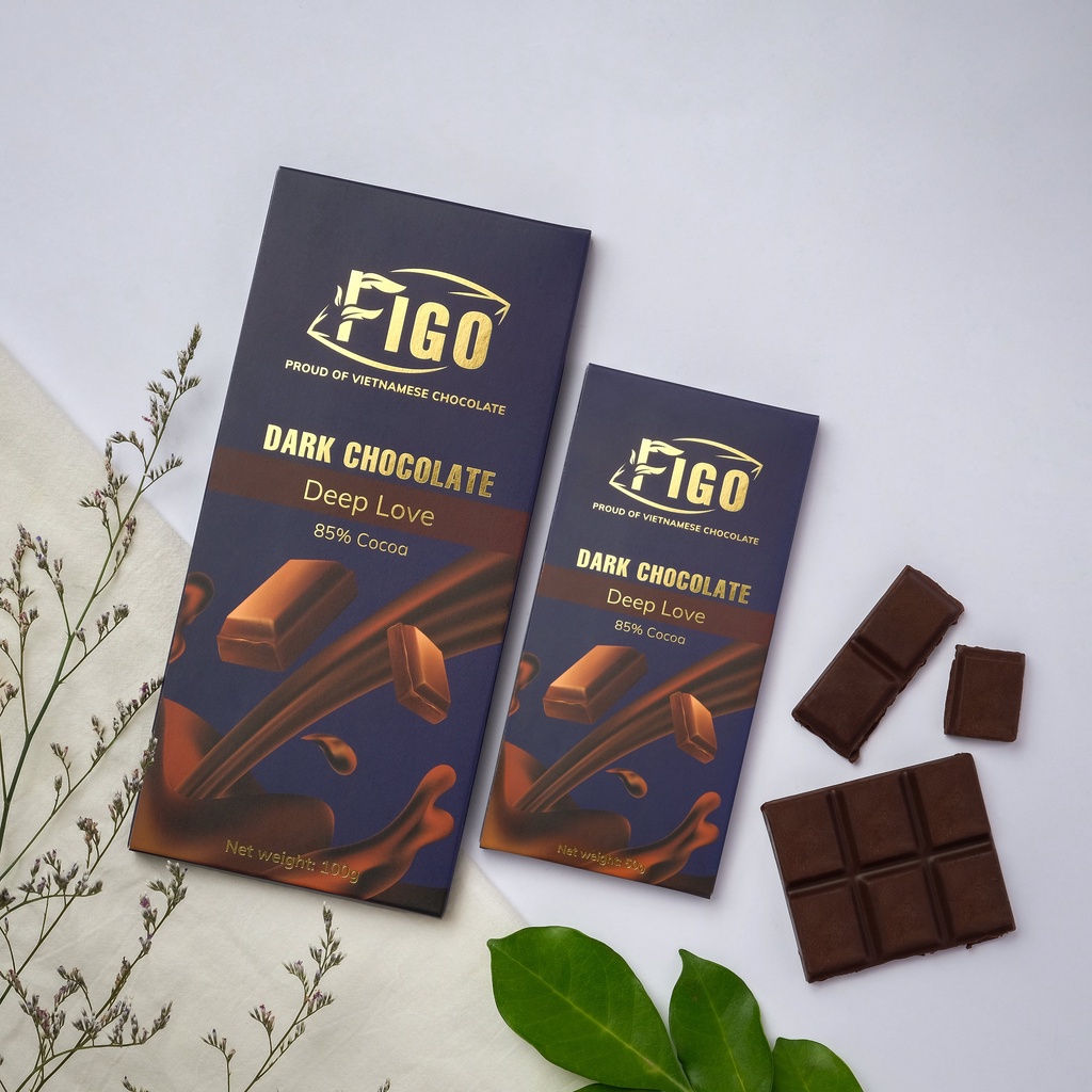 [CHÍNH HÃNG-DARK CHOCOLATE 85% 50G] Kẹo socola đen đắng 85% cacao ít đường 50g FIGO