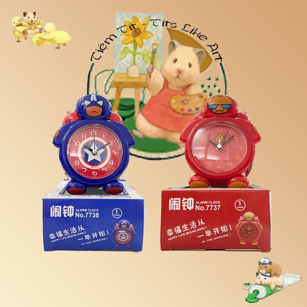 ĐỒNG HỒ ĐỂ BÀN CHUÔNG SẮT 2 MÀU XANH - ĐỎ ( Captain - Iron Man)