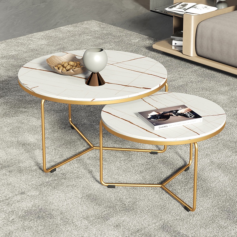 Bàn trà đôi tròn phòng khách mặt đá cẩm thạch, bàn uống nước bắc âu hiện đại