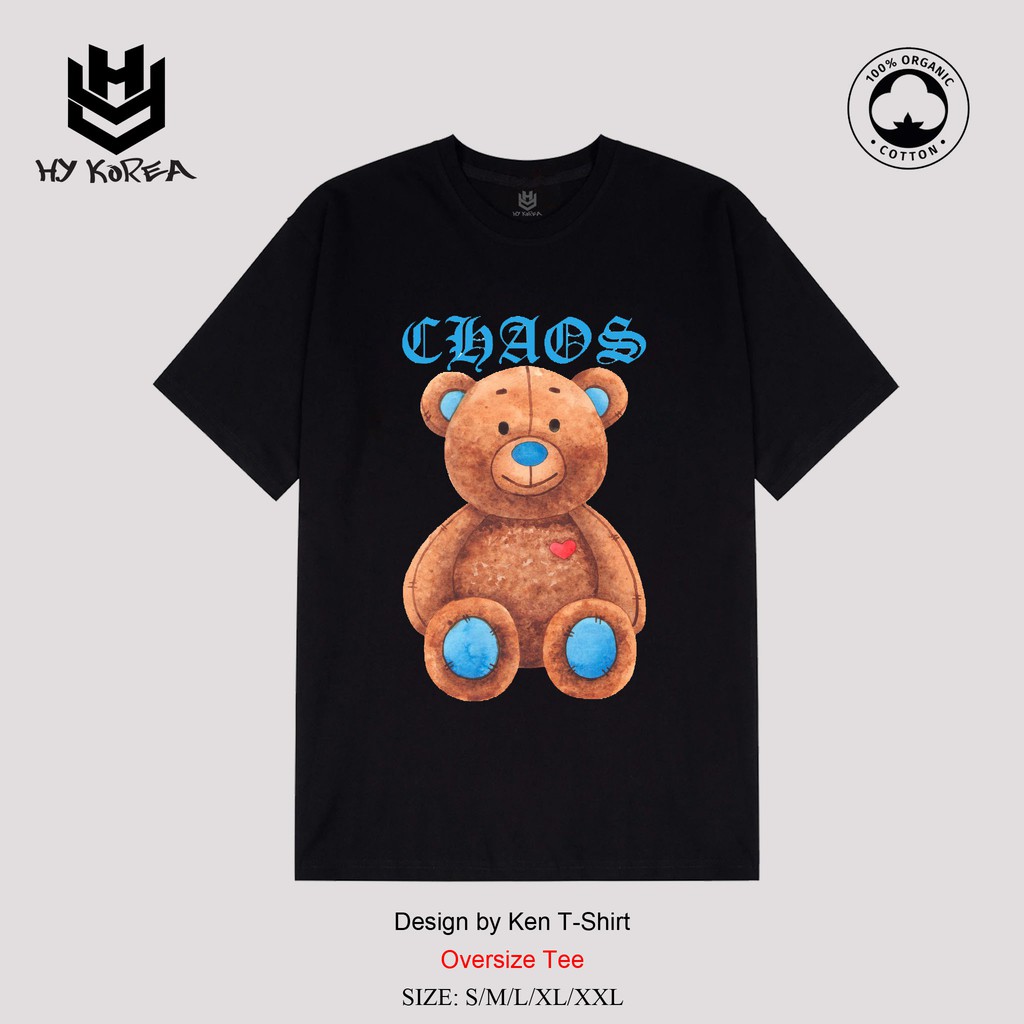 Áo Thun Tay Lỡ HY Korea In Hình Gấu Chaos Form Rộng Tay Lỡ 22.