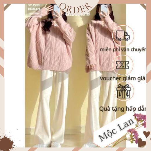 (MộcLan ORDER) Áo len nữ MORAN vặn thừng màu hồng cổ V form rộng dài style điệu đà Hàn Quốc | BigBuy360 - bigbuy360.vn