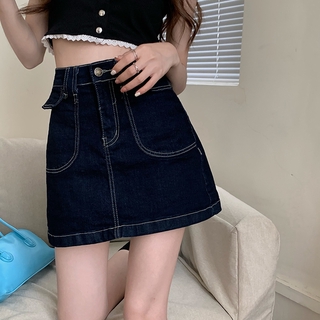 chân váy jean Chữ A Lưng Cao Màu Trơn Thời Trang 43305