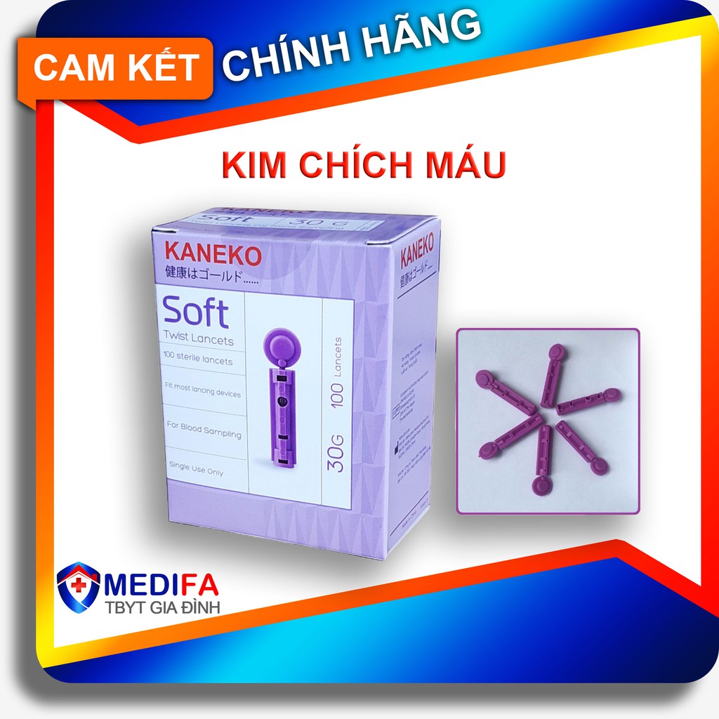 100 kim chích máu KANEKO tròn phù hợp với các máy đo đường huyết, hàng xuất Châu Âu, Soft Twist Lancets