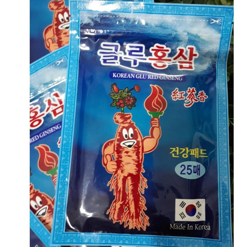 SIÊU KHUYẾN MẠI: 5 GÓI Cao Dán Hồng Sâm KOREAN GLU RED GINGSENG Xanh cao cấp (25 miếng/gói)