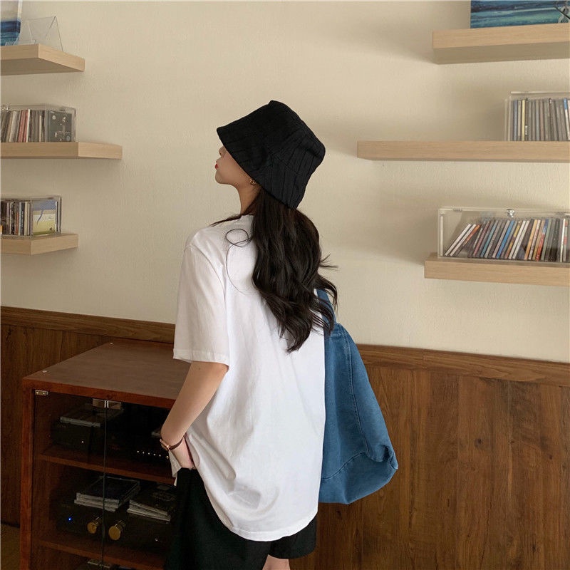 IELGY Áo Thun Tay Ngắn Dáng Rộng Màu Trơn Thời Trang Cho Nữ