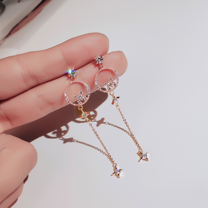 [Jiudolan] Khuyên Tai Dài Đính Đá Zircon Thanh Lịch Cho Nữ
